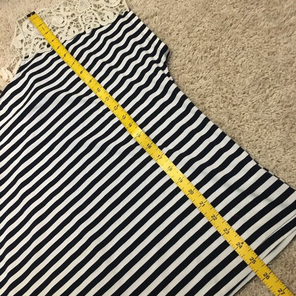 Whimsigoth Black & White Stripe and Crochet Lace Shoulder Tie Back Top - Picture 13 of 13